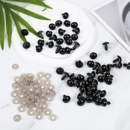 60Pcs 15mm Safety Eyes, Spiral Black Plastic Safety Eyes Crafts Safetys Eye with Washers for Bear Doll Puppet Plush Animal DIY Craft