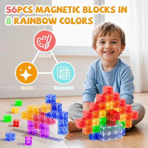56PCS Transparent Magnetic Blocks for Kids Ages 3-5 Year Old Boys and Girls - style: Transparent Magnetic Blocks