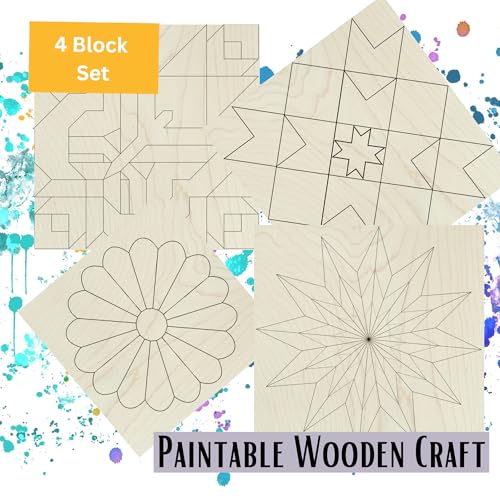 9" Barn Quilt Kit Set of 4 | Starburst, Aesthetic, Cottage Chic Star, Swoon - size: 9 inches (set of 4), style: Starburst, Aesthetic Triangles, Cottage Chic Star, Swoon