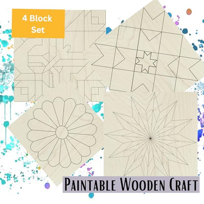 9" Barn Quilt Kit Set of 4 | Starburst, Aesthetic, Cottage Chic Star, Swoon - size: 9 inches (set of 4), style: Starburst, Aesthetic Triangles, Cottage Chic Star, Swoon