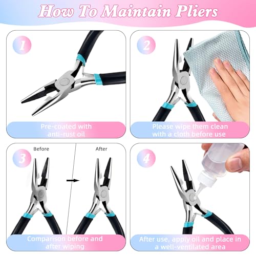 URSKYTOUS 3Pcs Jewelry Pliers Set Jewelry Making Pliers Tools Kit Include Jewelry Making Needle Nose Chain Nose Round Bent Pliers Wire Cutter for Bracelet Beading Craft Jewelry Making Supplies (Black) - color: 3pcs Black
