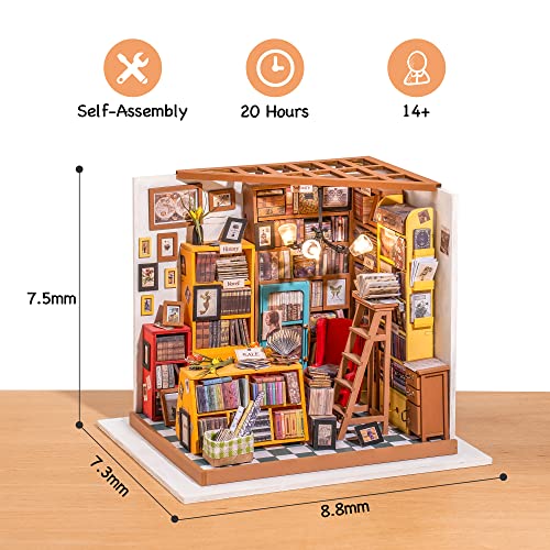 ROBOTIME DIY Miniature House Kit Miniature Dollhouse Kit Tiny House Kit for Adults Library House Kits Best Birthday Gifts for Teens(Sam's Study) - color: Sam's Study