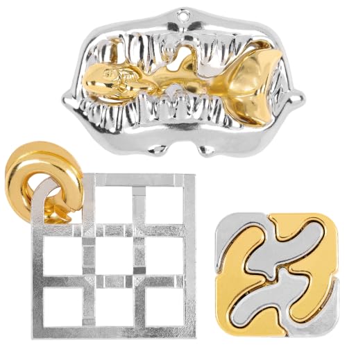 3 PCS Metal Brain Teaser Puzzles Set for Present Gift - color: Metallic Color(combination 8)
