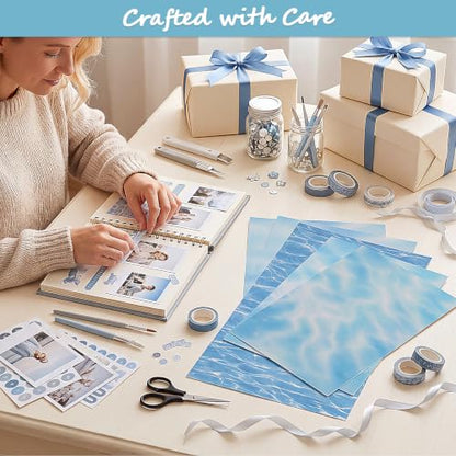 Water Ripple Scrapbook Paper Pack, 60 Sheets, 14 x 21 cm, Blue Green - color: Water Ripples