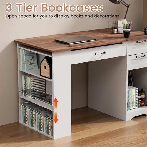 Drafting Table with Storage Cabinet & Drawers, Adjustable Drawing Table with Open Shelves, Craft Art Desk for Artists, Painters, Drawing, Crafting, Reading, Writing, Working - color: White