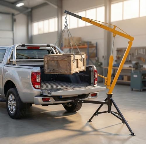 GarveeLife 1000 LBS Hydraulic Pickup Truck Crane, 360° Swivel Hitch Mounted Hoist with 3 Adjustable Booms, Truck Bed Crane for Lifting Engine, Deer, or Construction Goods-Yellow - color: Yellow
