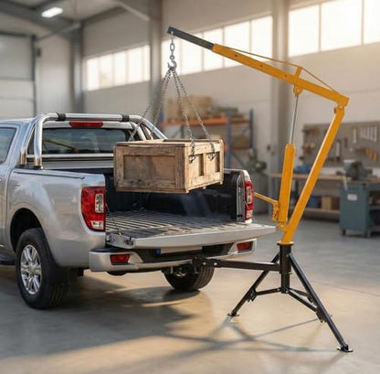 GarveeLife 1000 LBS Hydraulic Pickup Truck Crane, 360° Swivel Hitch Mounted Hoist with 3 Adjustable Booms, Truck Bed Crane for Lifting Engine, Deer, or Construction Goods-Yellow - color: Yellow