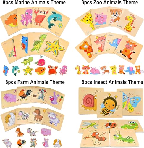 8pcs Wooden Puzzles for Toddlers 1-3, Toddler Puzzles Ages 2-4 - style: Marine Animals