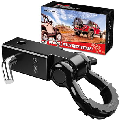 Nilight Shackle Hitch Receiver 2inch for Vehicle Recovery with 3/4" Shackle - color: Black