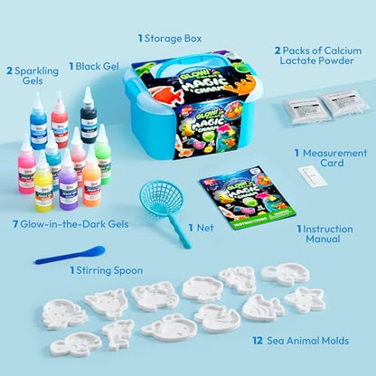 Klever Kits Glow-in-The-Dark Water Gel Kit, Magic Fairy Water Pets Toy Kit with 10 Gels(7 Glow-in-The-Dark Gels), 12 Molds, Preserving Bottle, DIY Squishy Maker Craft Kits, Arts and Crafts for Kids - style: Glow-in-the-dark