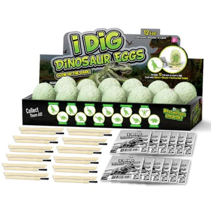 12-Pack Glow in the Dark Dinosaur Excavation Kit for Kids - Educational STEM Fossil Digging Egg Activity – Dig up & Discover Real Dino, Scientific Archaeology Set for Boys & Girls - style: Glow Dino