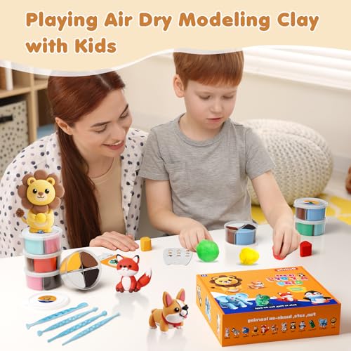 Air Dry Clay Kit for Kids Animal Craft Set 12 Colors - color: Clay animals Kit