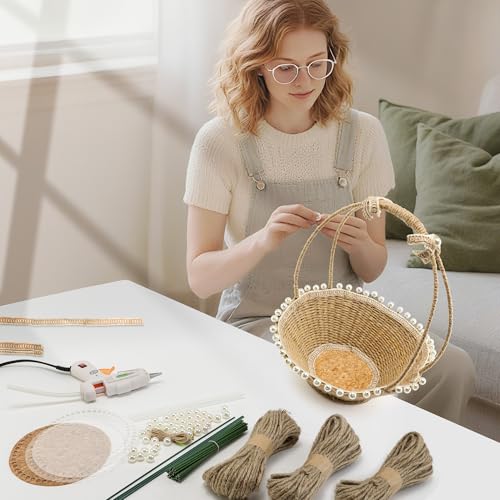 AOUXSEEM Basket Weaving Kit for Beginners,DIY Woven Picnic Hamper with Handle,Fruit Flower Basket Making Supplies 4mm Jute Twine and Stem Wires,Easy to Follow