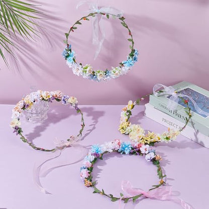 Make Your Own Flower Crown Crafting Kit, Plum Blossom Series Flower Crown Kit, Can Make 16 Sets Wreath Headband and Bracelet Craft Kit, DIY Floral Crown Creative Gifts for Princess
