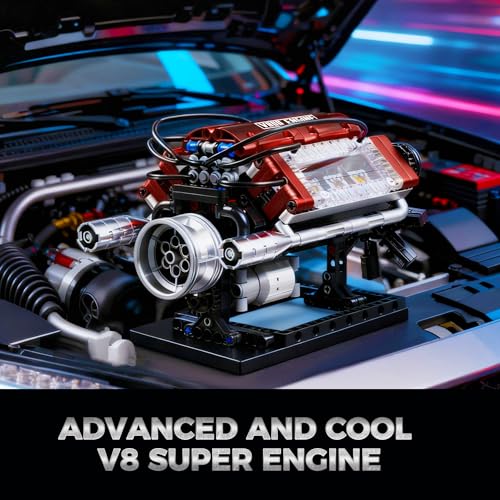 V8 Engine Building Blocks Sets, V8 Engine Model Kit, Runnable Model Engine Building Sets, Mini Engine Kits with Crankshaft & Rotating Fan, for Adults & Kids