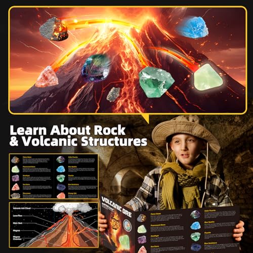 Woumserta Volcano Dig Kits for Kids 4-6 8-12, 10 Rocks Excavation Kit Toys - style: Volcano