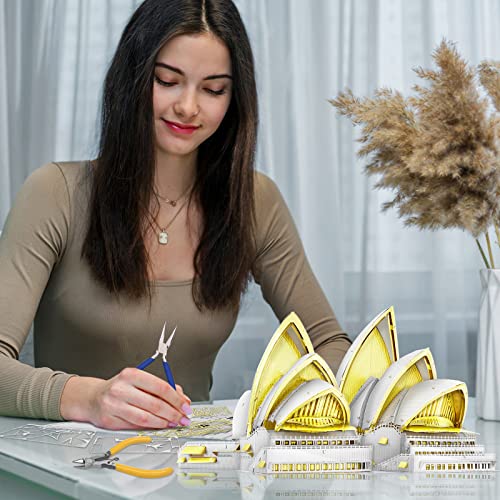 Piececool 3D Metal Models Building Kits,Sydney Opera House Architecture 3D Puzzles DIY Crafts Kit Brain Teaser Puzzles for Family Time, Best Birthday Gift - color: Glod&white