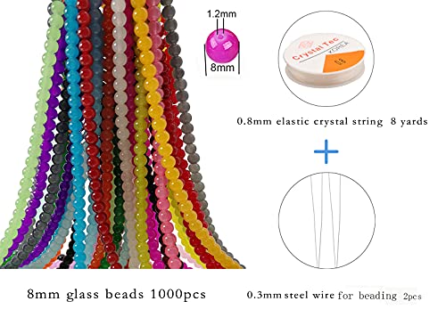 1000PCS 8mm Glass Round Beads Bulk， Imitative Jade Beads, Bracelet Loose Beads for Jewelry Making Earring, Necklaces, and DIY Crafts - size: 8mm Mixed