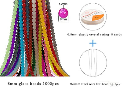 1000PCS 8mm Glass Round Beads Bulk， Imitative Jade Beads, Bracelet Loose Beads for Jewelry Making Earring, Necklaces, and DIY Crafts - size: 8mm Mixed