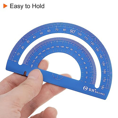 HARFINGTON 4pcs Geometry Set 15cm Metric Measure Laser Engraving Aluminum Ruler Metal Ruler Set Triangle Protractor Ruler Tool Set for Classroom, Office, Home, Blue - color: Blue