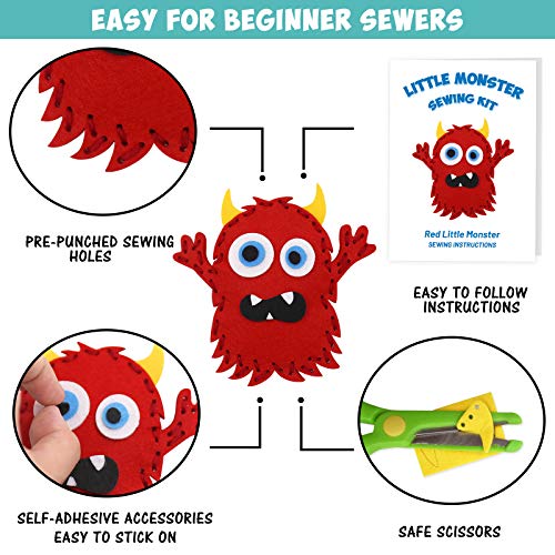 CiyvoLyeen Kids Sewing Kit Crafts – Little Monsters Felt Plush DIY Craft Adopt A Monster Educational Sewing Set for Kids Beginner Craft Kit Set of 8 - color: Monster-8 Pcs