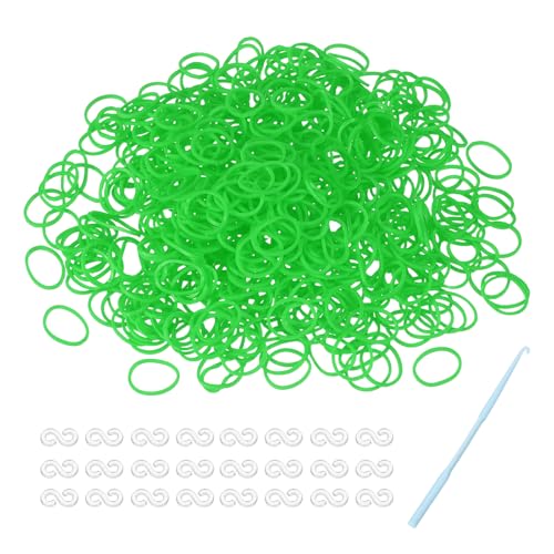 MECCANIXITY 600 Pcs Loom Rubber Bands Kit with 25 Pcs S-Clips 1-Hook Rubber Bands Refill Bracelet Making Kits for Weaving DIY Handcrafts Gift, Grass Green - color: Grass Green