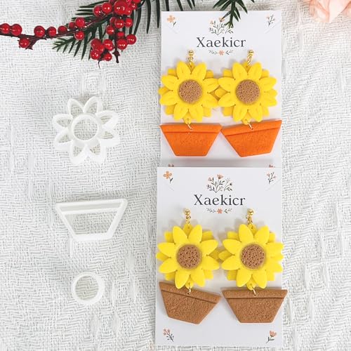Xaekicr Sunflower Clay Cutters Set – 3PCS Polymer Clay Molds for Earrings, Flower Pot Clay Earring Cutters, DIY Tools for Jewelry Making - color: T color