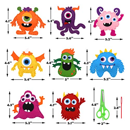 CiyvoLyeen Kids Sewing Kit Crafts – Little Monsters Felt Plush DIY Craft Adopt A Monster Educational Sewing Set for Kids Beginner Craft Kit Set of 8 - color: Monster-8 Pcs