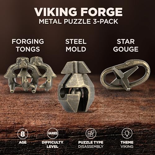 True Genius: Viking Forge - 3 Cast Metal Brainteaser Puzzles, Disentanglement Puzzle, Difficulty Level 3-5, Project Genius, Ages 8+