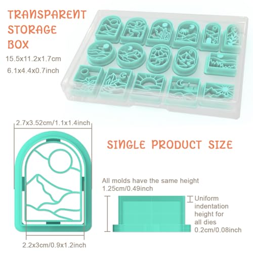ACRNIGHEET Boho Clay Cutters - 16 Shapes Sun and Moon, Landscape Polymer Clay Cutters for Jewelry, Earring Making Kit With Storage Box - style: Sun and Moon Scenery theme (16 pcs)