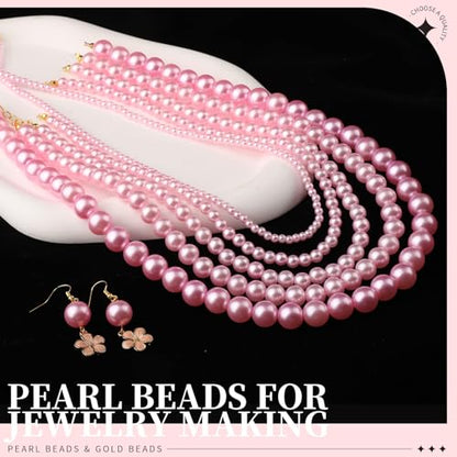 LEOBRO Pearl Beads for Bracelets, Pink Beads for Jewelry Making, Friendship Bracelet Kit, Crafts & DIY Jewelry Bracelet Making Kit - color: Pink
