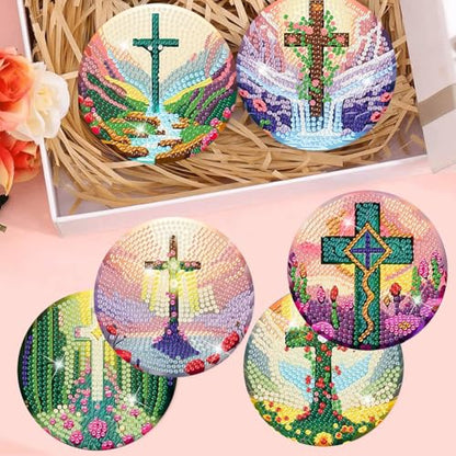 8 Pcs Diamond Art Coaster Kit for Adult with Holder, Diamond Coasters 4x4in - color: Cross Coasters-A, size: 8 Pcs 4x4in