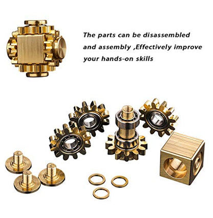 Pure Brass Cube Gears Linkage Anti-Anxiety Fidget Spinner Toy,Metal DIY EDC Meditation Break Bad Habits ADHD Finger Spinning Toy for Kid and Adults,High Speed Precision Brass Material