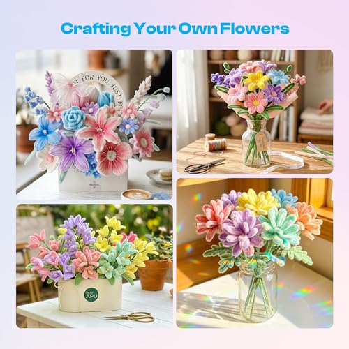 Caydo 700 Pieces Pipe Cleaner Flower Kit with Bouquet Making Accessories - color: Macaron Flowers, style: 620 PCS