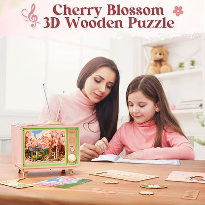 Rolife 3D Puzzle for Adults-Sakura Dreamy Tour, 3D Wooden Puzzles TV Music Box for Mom, DIY Creative Craft Kits Model Kits for Adults, Unique Gift and Home Decor (Sakura Dreamy Tour)