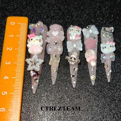 CTRLZTEAM Y2K Kawaii Press on Nails Extra Long Stiletto Pink Glitter Nails - color: Jelly Pink, size: S