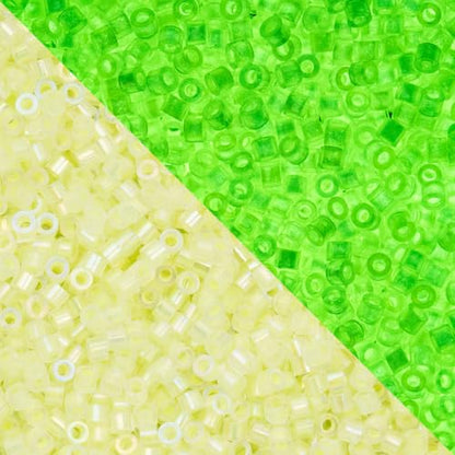 John Bead 25g Cylin Beads Yellow Neon Glow in Dark AB 11/0 Glass Cylindrical Seed Beads for Jewelry Bracelets Necklaces Earrings Making Embroidery - color: Yellow Neon Glow in Dark AB