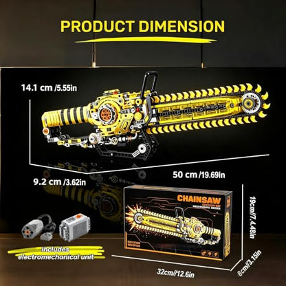 Mechanical Chainsaw Building Kit, 1096 Pcs Motorized Rotating Chain Model with 2-in-1 Manual & Electric Gear Drive, LED Lights, STEM Engineering Toy Gift for Adults Teens & Kids 8+