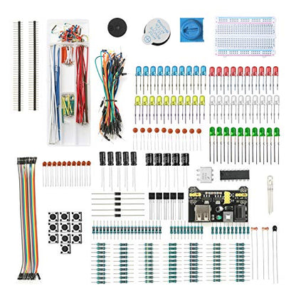 458 Electronic Starter Fun Kit for Arduino Raspberry Pi | Basic Electronics Components Starter Kit | Power Supply Module, Jumper Wire, Great Range of Resistors, Breadboard 400 Tie-Point