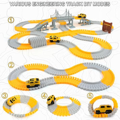 GIAT Construction Race Tracks Toys - Fun Gifts for 3 4 5 6 7 Year Old Boys, 330+ PCS DIY Road Adventure Set with Cars, Flexible Engineering Playset for Kids - color: Yellow Constrcution Race Tracks Set