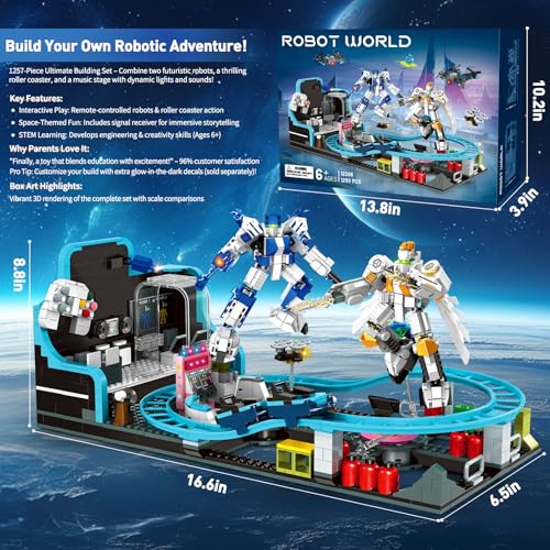 Robot Space Roller Coaster Building Toy for Kids,1293 Pieces Roller Coaster Amusement Park Block Building Set, Interactive Space Station Construction Kit Birthday Gift for Boys & Girls (Age 6+)