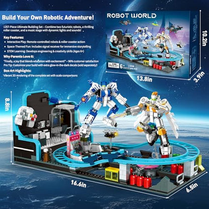 Robot Space Roller Coaster Building Toy for Kids,1293 Pieces Roller Coaster Amusement Park Block Building Set, Interactive Space Station Construction Kit Birthday Gift for Boys & Girls (Age 6+)