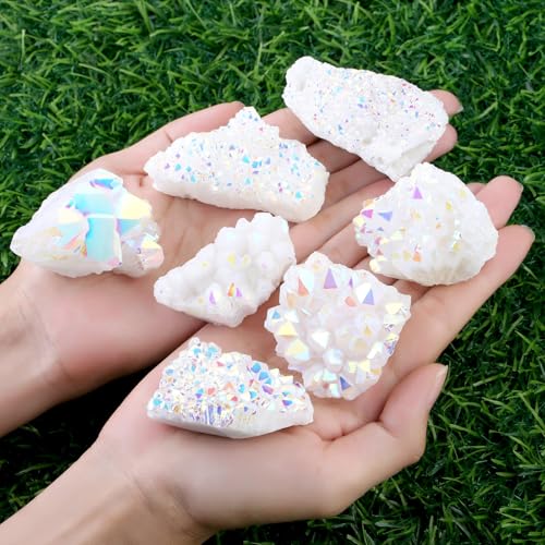 ZHIYUXI Angel Aura Quartz Cluster Angelite Crystal Cluster Geode - color: Angel Aura Quartz