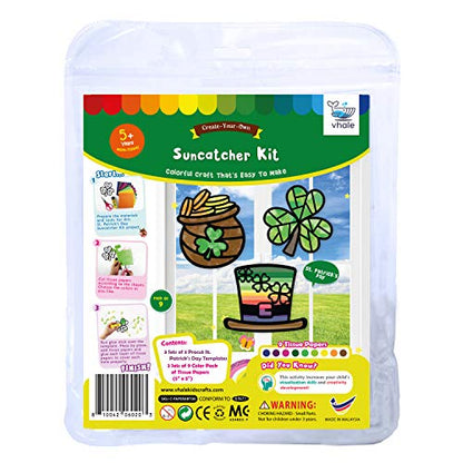 VHALE Suncatchers Craft 3 Sets (9 Cutouts) w Tissue Papers Stained Glass Effect Paper Sun Catcher Kit, Window Art, Classroom Crafts, Creative Art Projects, Kids Party Favors (St. Patrick's Day) - style: St. Patrick's Day