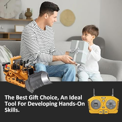 Remote-Controlled Bulldozer, a 9-Channel Toy Bulldozer, 2.4GHz, with Lights and Sound Effects, is The for Children Aged 6-11 and up - color: Bulldozer