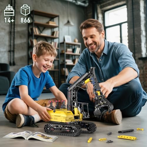 Mould King Crawler Hydraulic Wood Grabber Building Sets, 17077 Engineering Excavator Model Kit, Air Pumps Construction Set, MOC Cool Birthday for Adults/Teens (866Pcs) - style: Engineering 17077