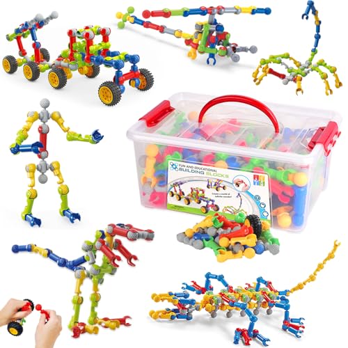 170 Pcs STEM Building Toys for Kids Ages 4-8, Building Blocks Educational Construction Engineering Building Kit for Ages 3 4 5 6 7 8 9 Year Old Creative Kids Games, Christmas Birthday Gifts Boys Girls - color: Green