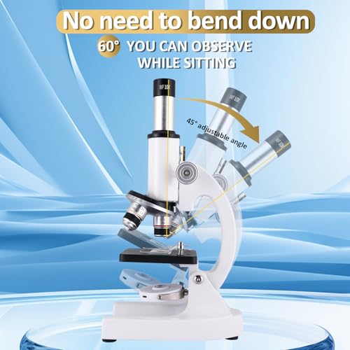 Microscope 40X-2500X Magnification with 4.3-inch Display, Wide-Angle 10X and 25X eyepieces, and Built-in 5-megapixel Camera for School Labs, Animal Husbandry (White) - color: white