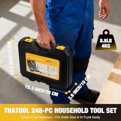 248-Piece Home Repair Hand Tool Set with Storage Case - color: Yellow
