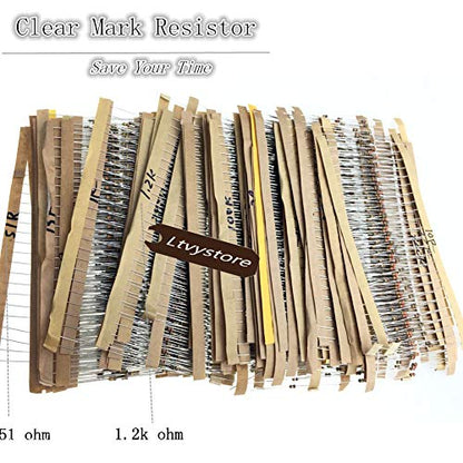 2425pcs 97 Values 1 ohm - 1M ohm 1/8W Carbon Film Resistors Assortment Kit Assorted Set